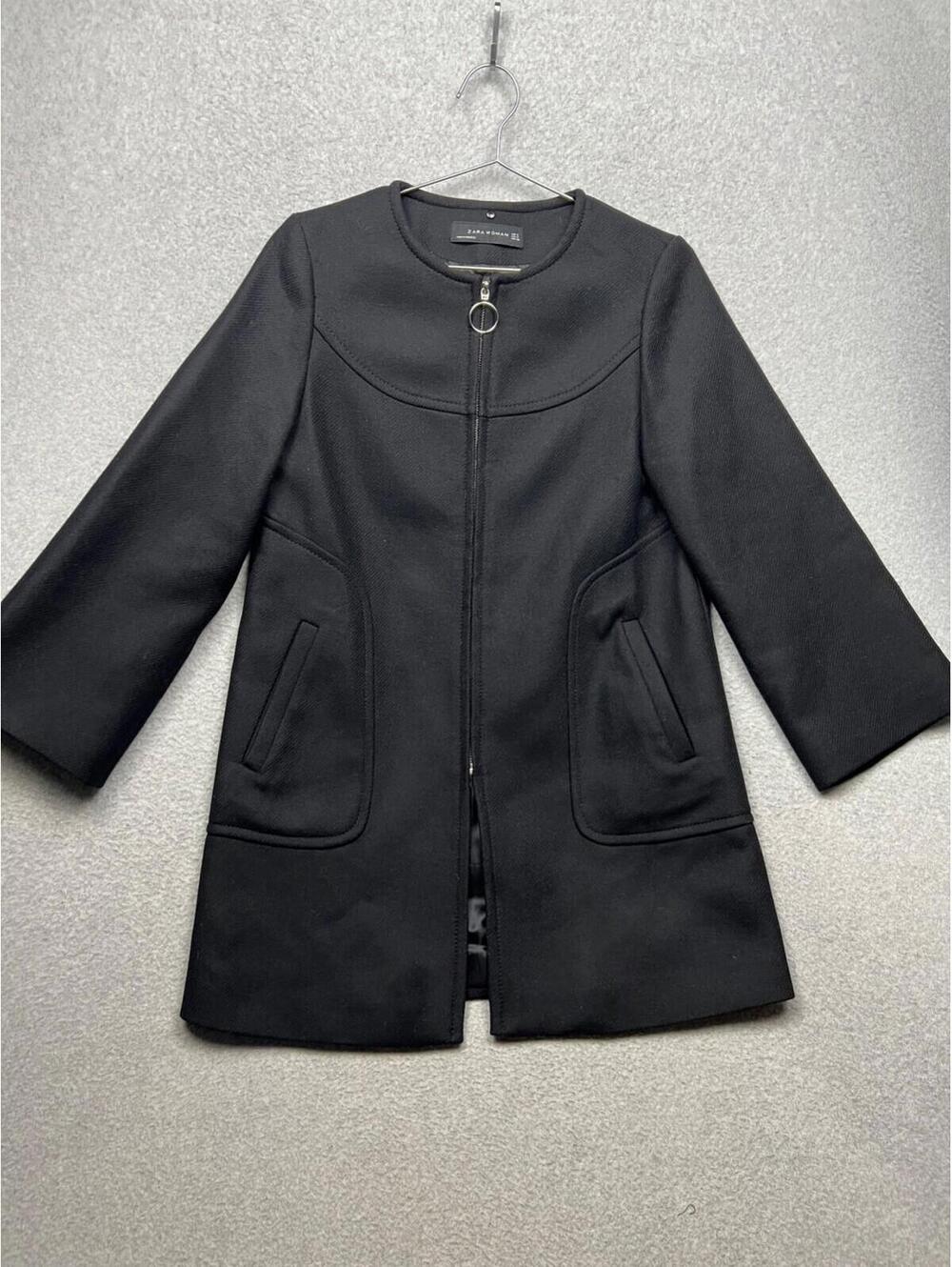 Zara Felted Wool Coat Crop Flare Sleeve Minimalist Simple Wommens S Classy Black